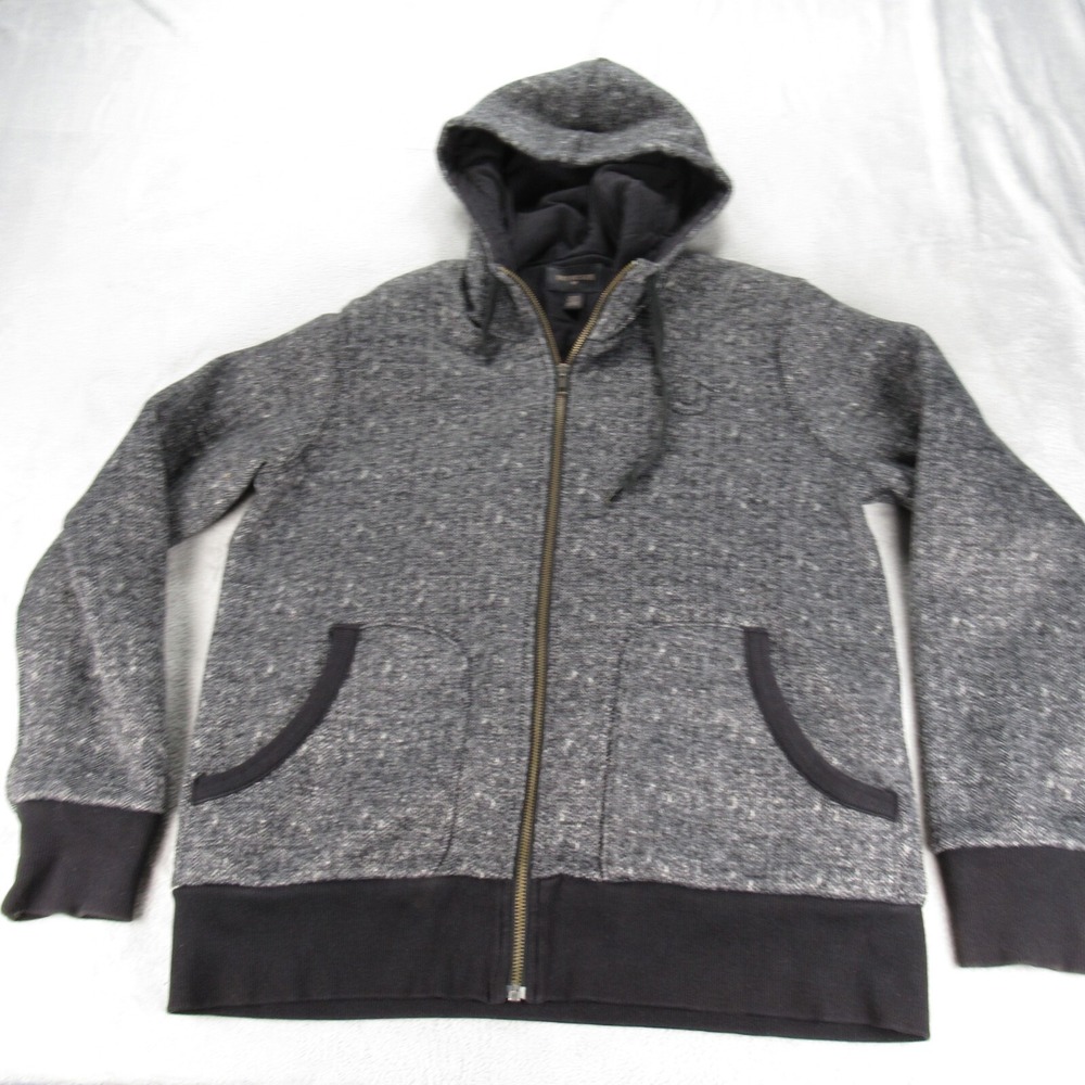 True Religion Hoodie Men Medium Black Herringbone Pockets Full Zip Sweatshirt